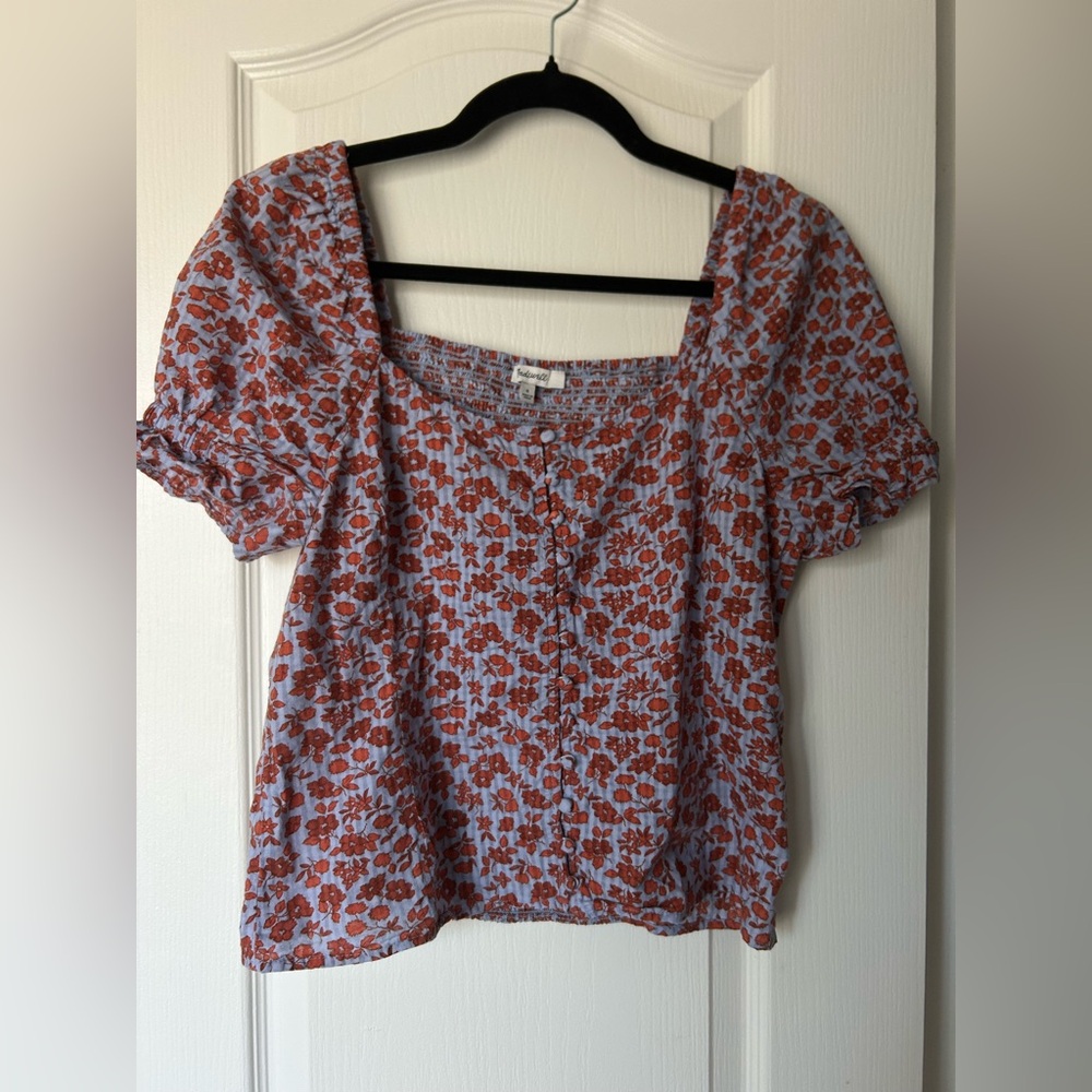 Madewell Button-Front Smocked-Back Top in Piccola Floral, size 0